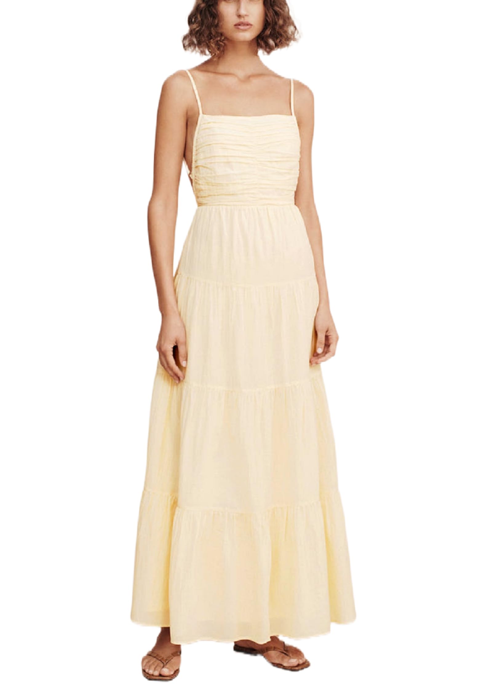 Women Y2k Bodycon Long Dress Spaghetti Strap Low Cut Dress Casual Backless Flowy Maxi Dress Sexy