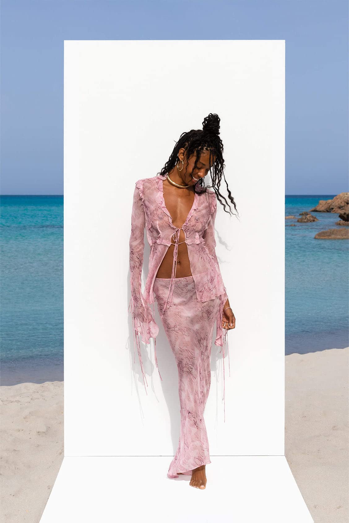 Women Sexy Y2K Maxi Skirt Set Strapless Bodycon Lace Tube Top See Through 2 Piece Outfits Summer Party Wear Dress