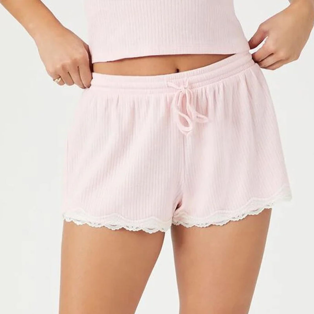 Women Sexy 2 Piece Pajama Set Sleeveless Lace Trim Crop Cami Top and Shorts Pj Set Y2K Sleepwear Lounge Outfits