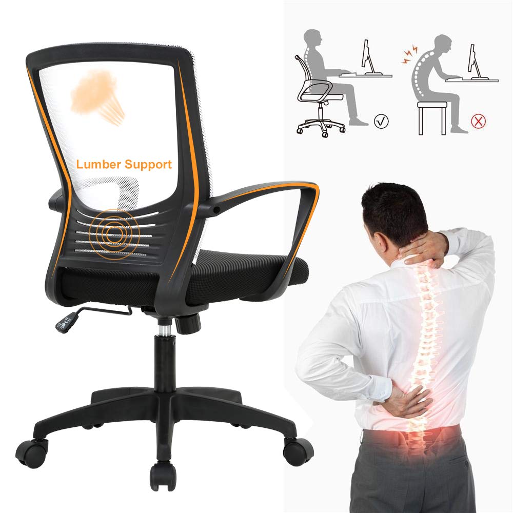 Mid Back Chair with Armrest and Back Support, Modern Executive Adjustable Rolling Swivel Task Chair Comfortable Mesh Chair