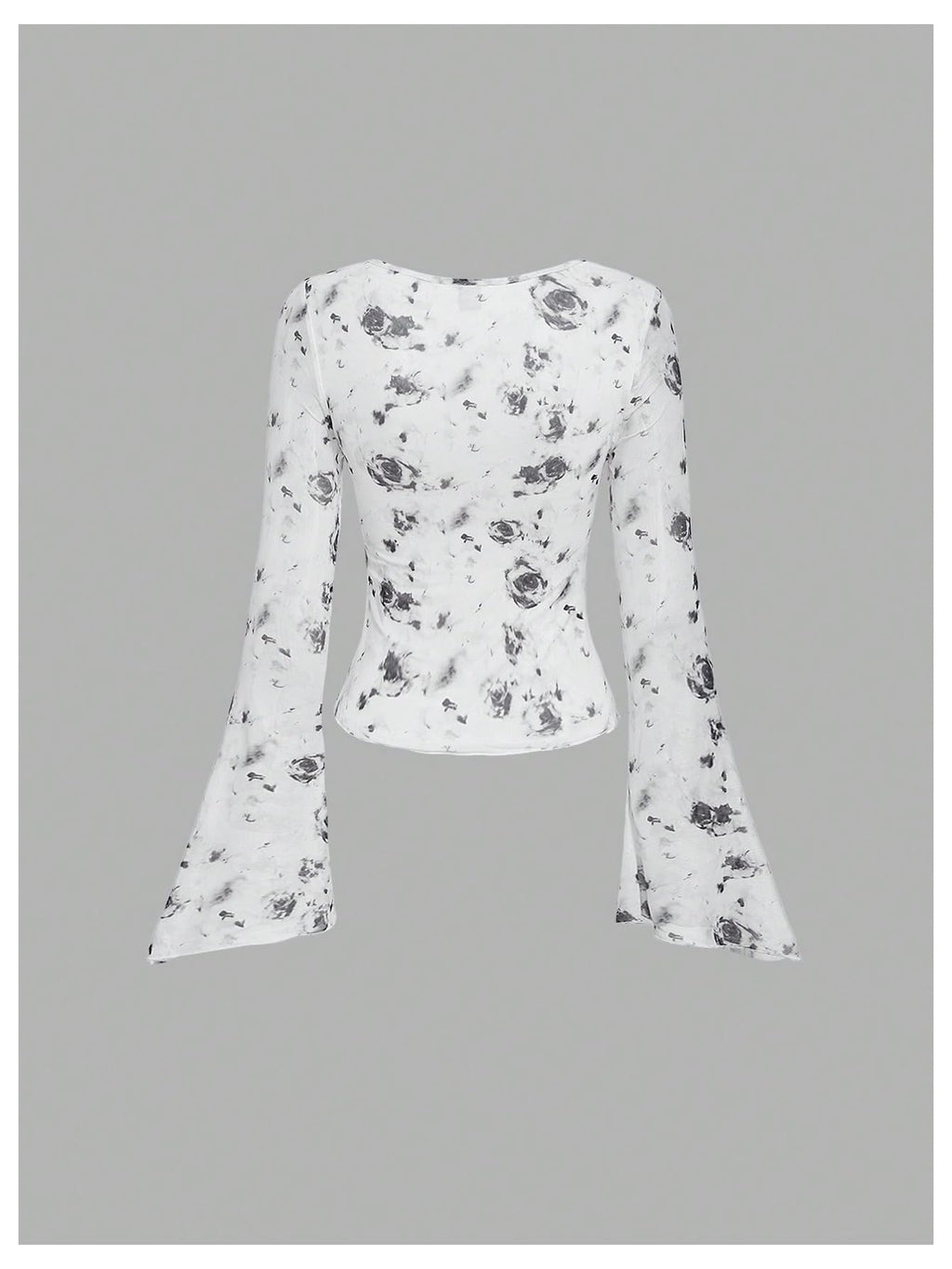 Verdusa Women's Floral Print Mesh Bell Sleeve Tie-Front Top with Lettuce Trim