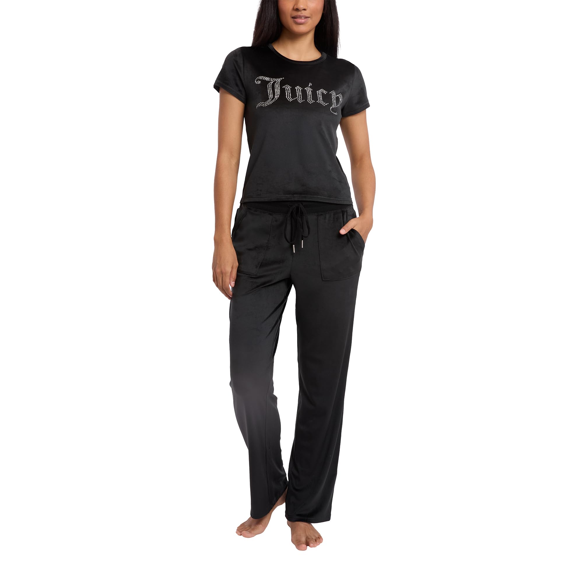Juicy Couture Women's 2-Piece Velvet Fleece Lounge Sleepwear Set â€?Short Sleeve Shirt and Pants