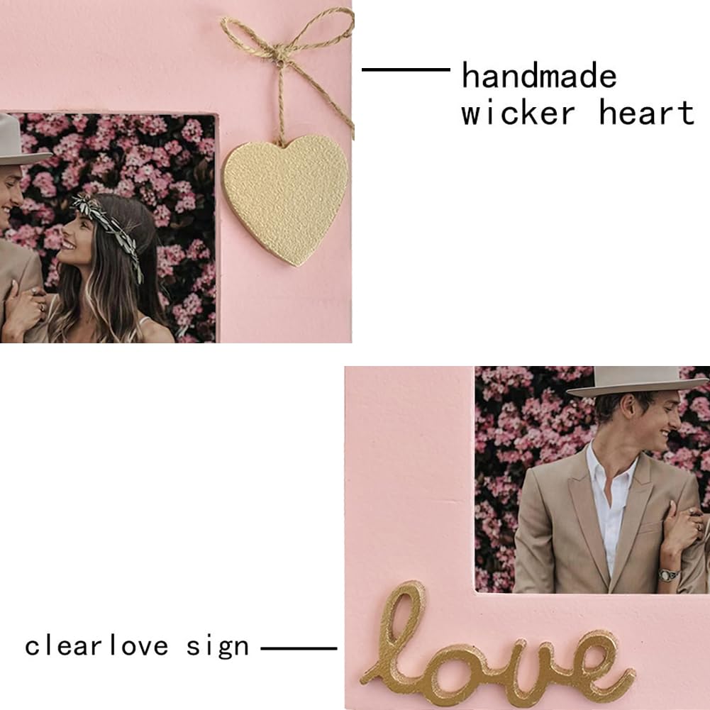 Love Picture Frame with Heart for Table Top and Wall Mounting-Distressed Wooden Photo Frame HD Glass Inside