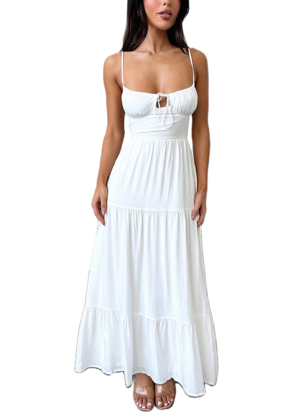 Women Y2k Bodycon Long Dress Spaghetti Strap Low Cut Dress Casual Backless Flowy Maxi Dress Sexy