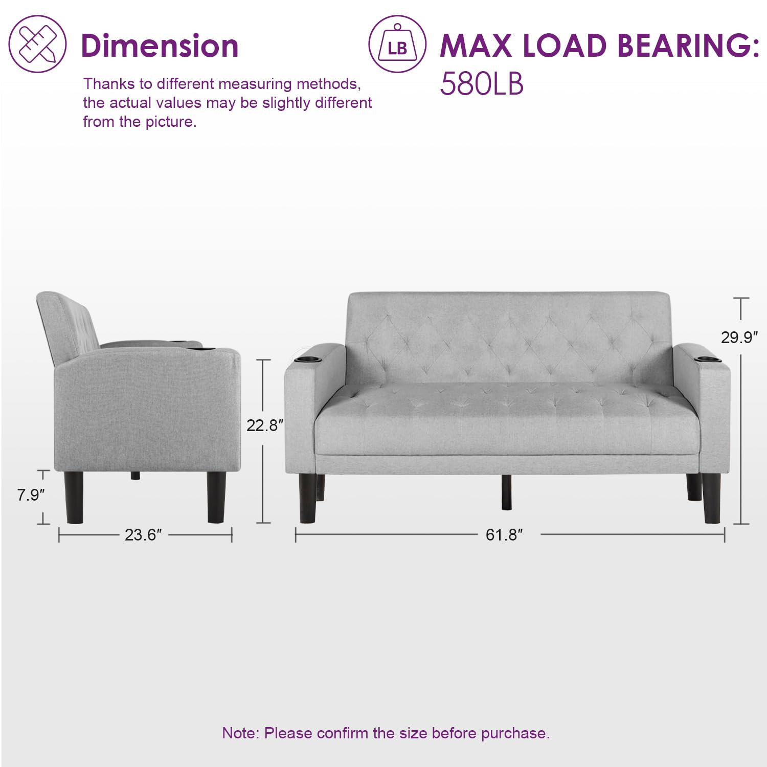 Velvet Loveseat Sofa w/ 2 USB Charger Ports and 2 Cupholders, Mid-Century Modern Tufted