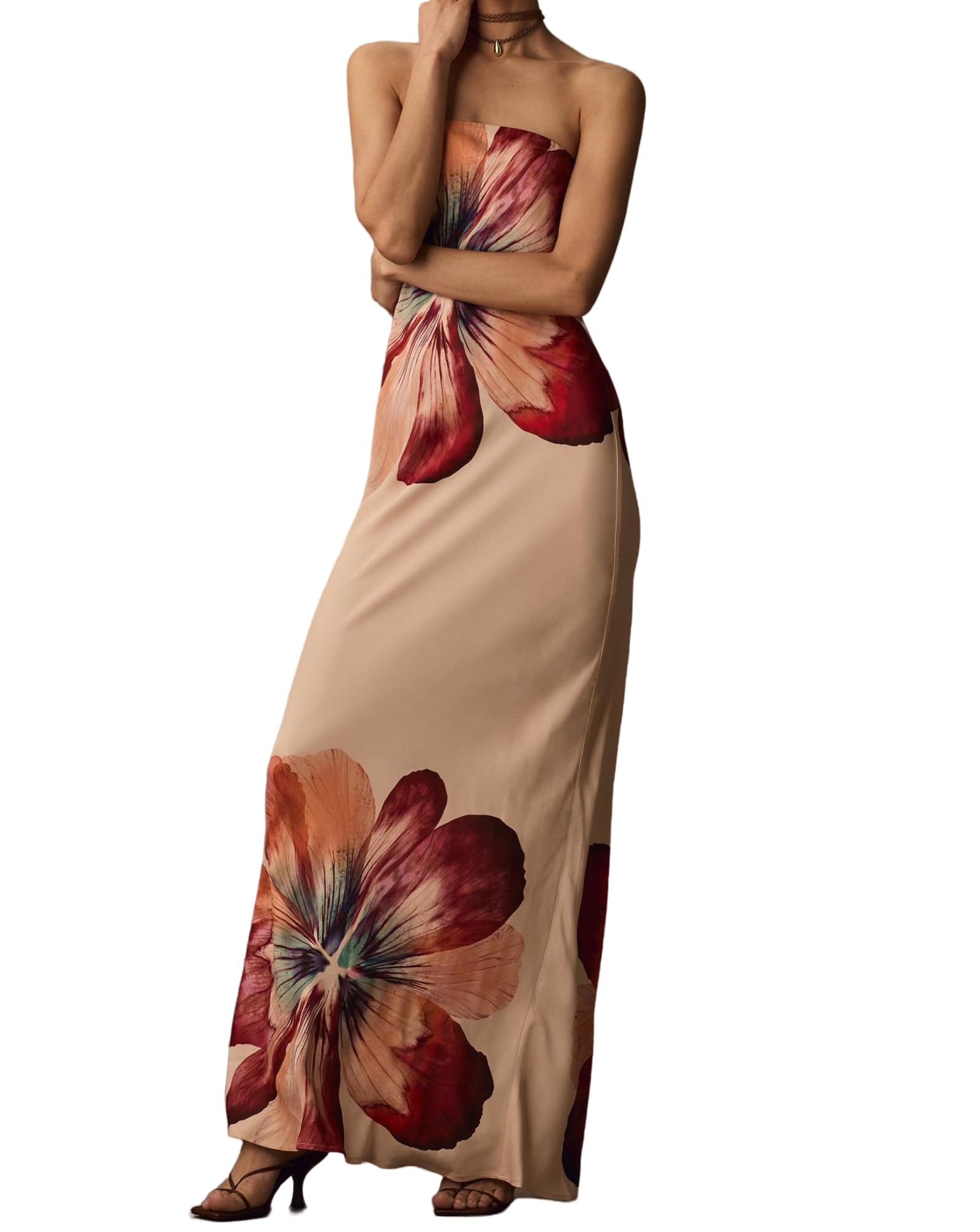 Women Floral Strapless Maxi Dress Sexy Bodycon Backless Tube Long Dress Summer Off Shoulder Cocktail Dresses