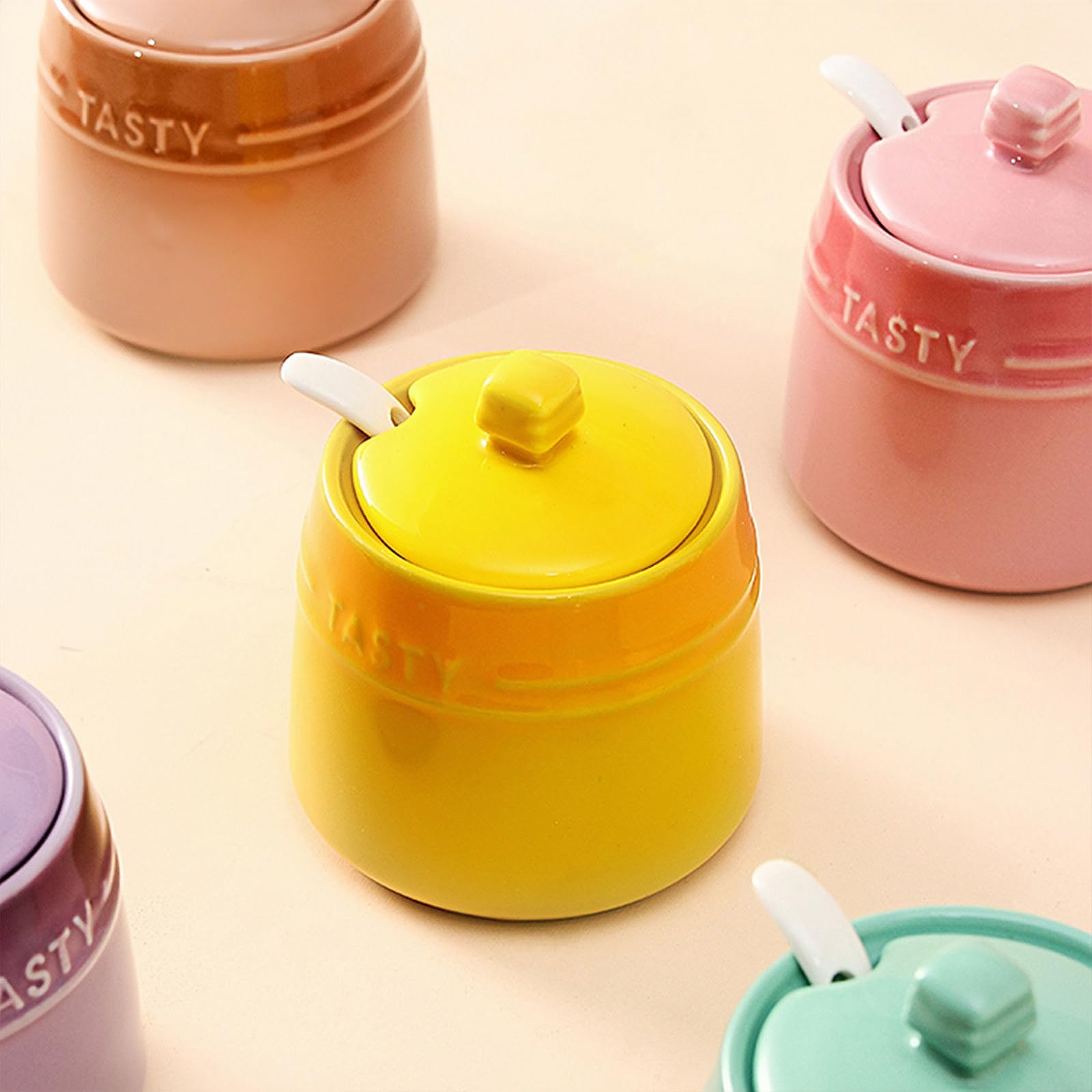 Solid Color Porcelain Sugar Pot With Lid And Spoon