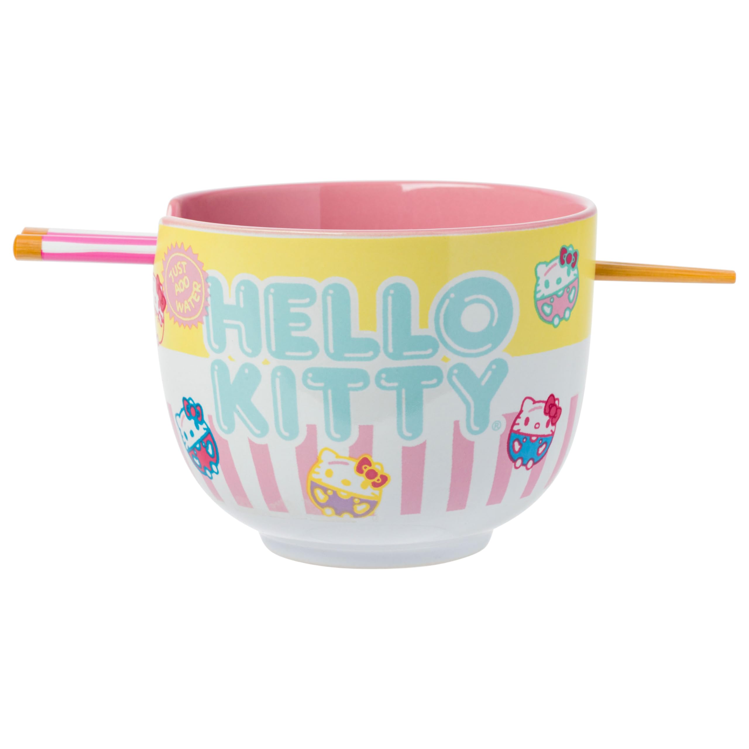 Ceramic Sanrio Hello Kitty Ramen Noodle Rice Bowl with Chopsticks, Microwave Safe