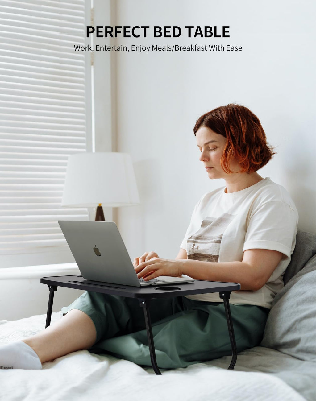 Portable Foldable Study Table, Laptop Stand With Cup Holder, Tablet Slot, And Lift Handle For Working