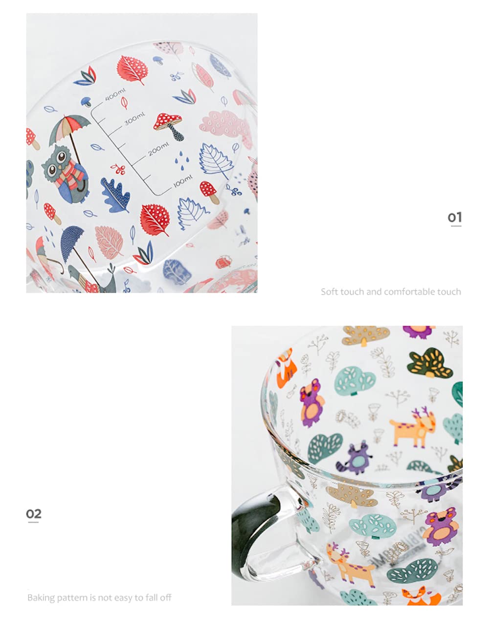 Forest Party Clear Glass Mug with Handles 17oz Cute Glass Measuring Cup