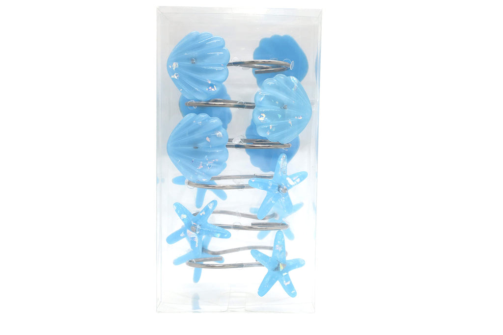 Seashell Shower Curtain Hooks, 12PCS Stainless Steel Anti Rust Starfish and Seashell Decorative Shower Hooks Ocean Theme Shower Curtain Hooks for Home Bathroom