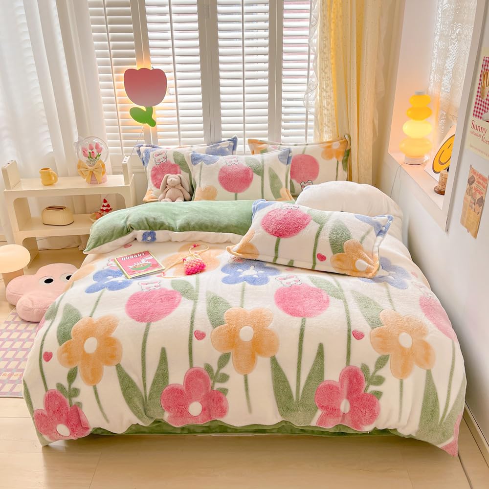Kawaii Twin Duvet Cover Set â€?Soft Reversible Bedding with Fluffy Comforter Cover