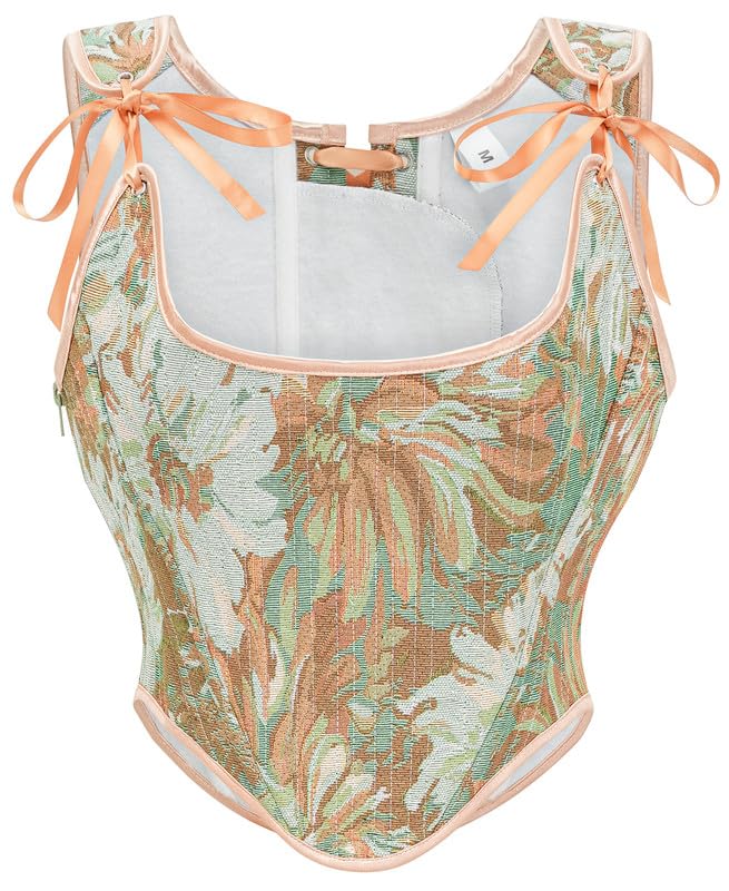 Womens Vintage Asymmetrical Hem Overbust Corset Tie Front Lace-up Back Bustier Shapewear Top