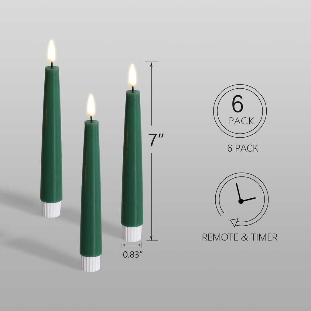 Short Flameless Taper Candles with Remote, Flickering Battery LED Wax Candlesticks Set of 6