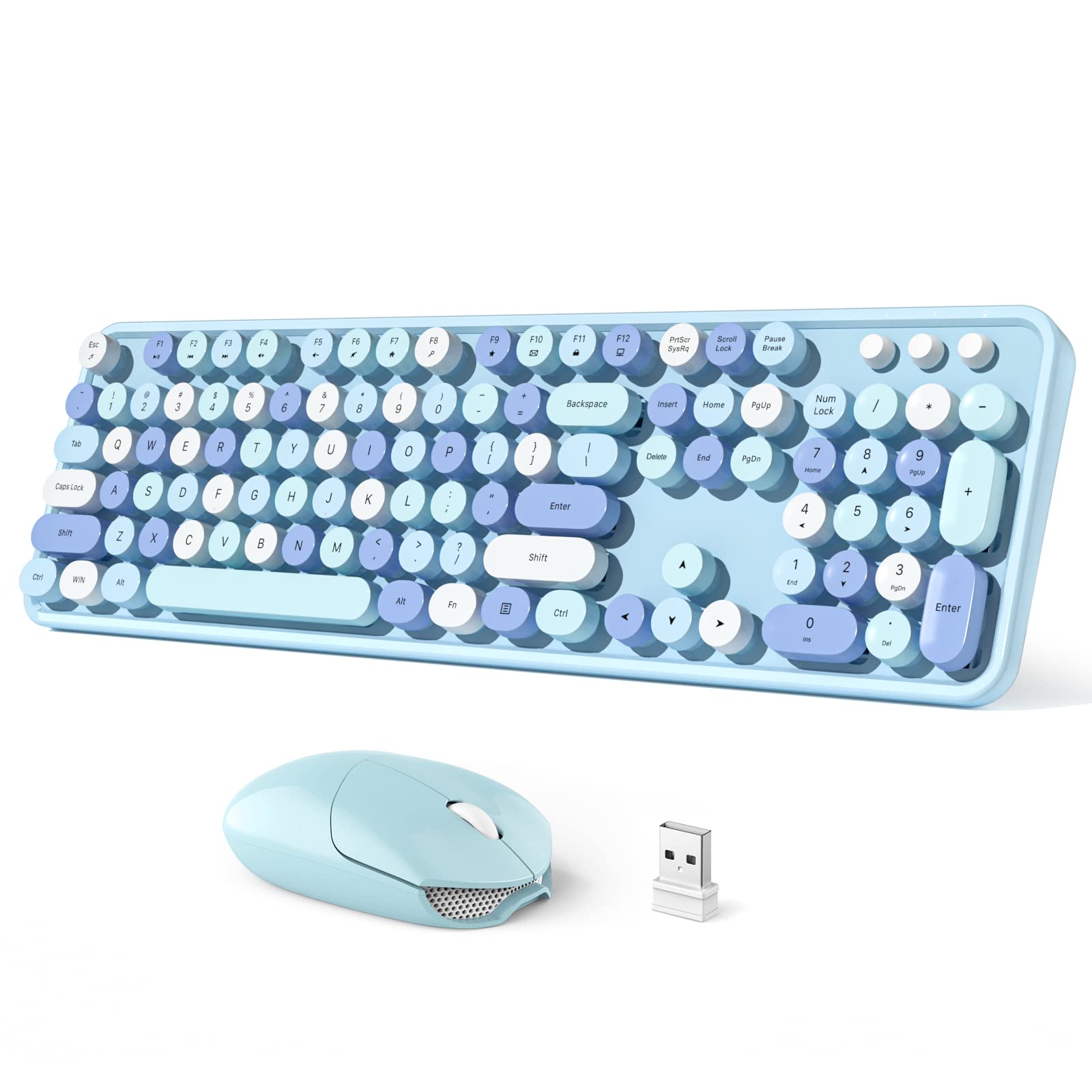 Wireless Keyboard and Mouse Combo, Full-Sized Typewriter Keyboards, Cute Cat Shaped Wireless Mouse, USB Plug and Play for Windows, Computer, PC, Laptop, Desktop