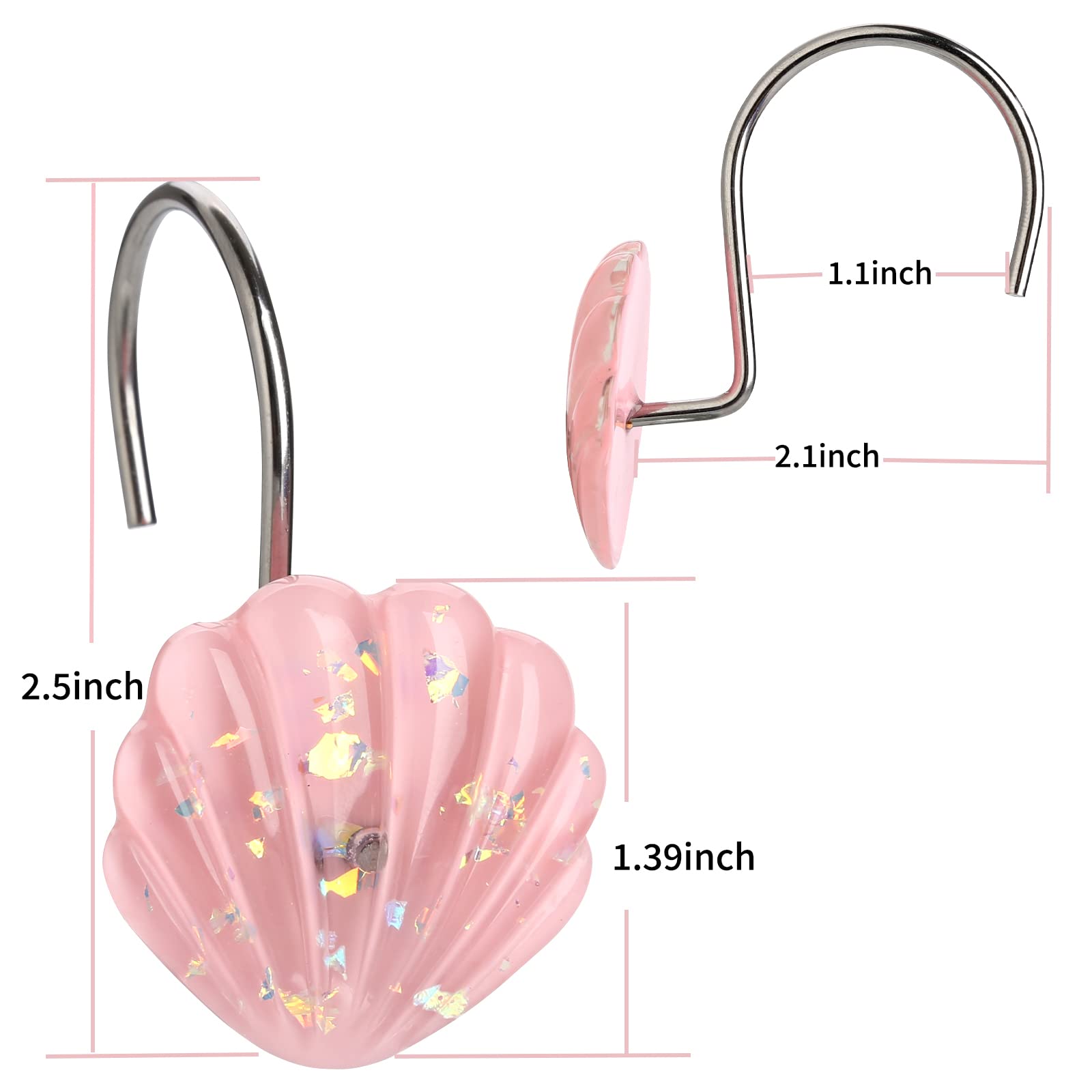 Seashell Shower Curtain Hooks, 12PCS Stainless Steel Anti Rust Starfish and Seashell Decorative Shower Hooks Ocean Theme Shower Curtain Hooks for Home Bathroom