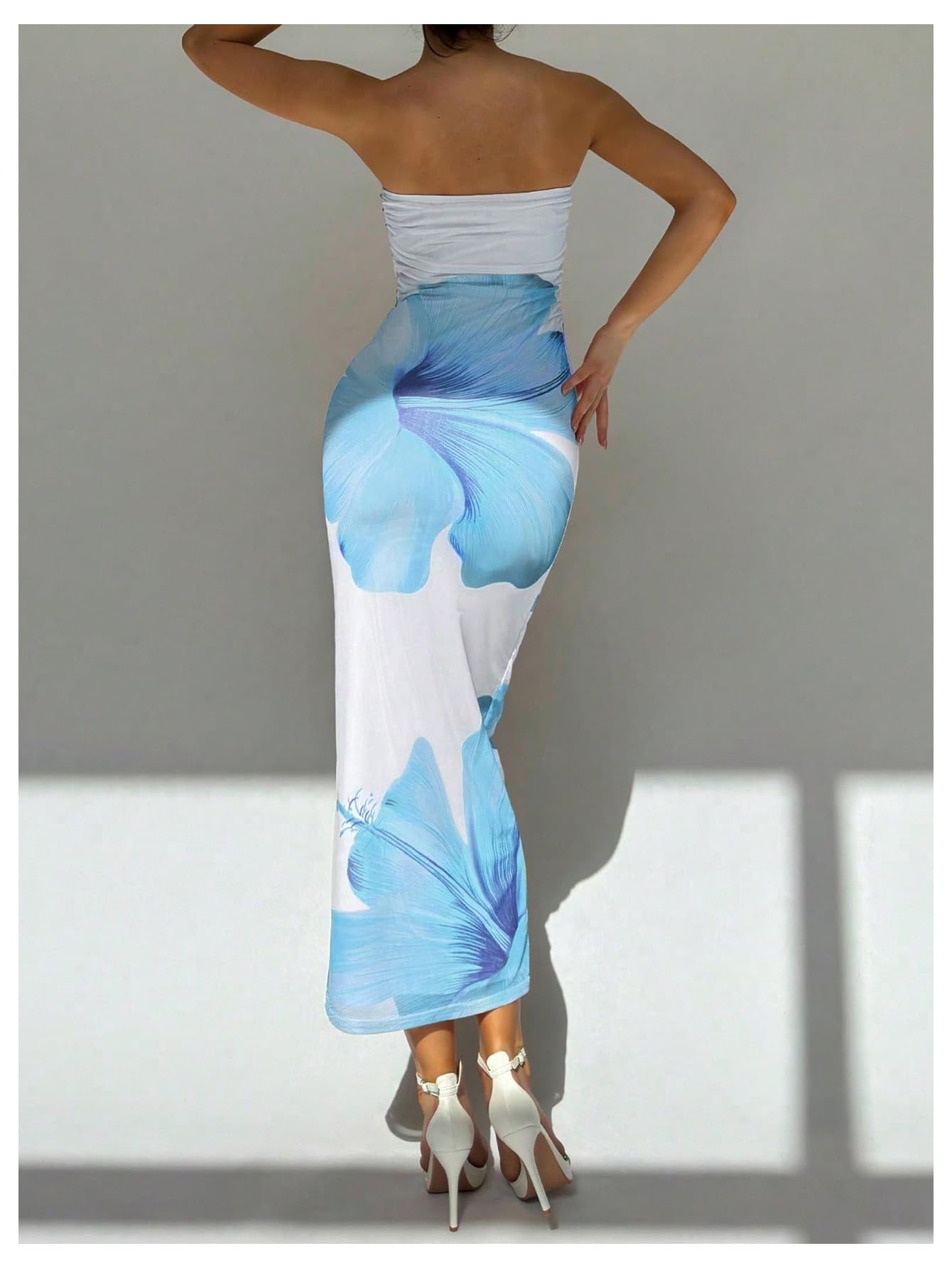 Women's Floral Strapless Bodycon Maxi Dress Summer Tube Top Dresses