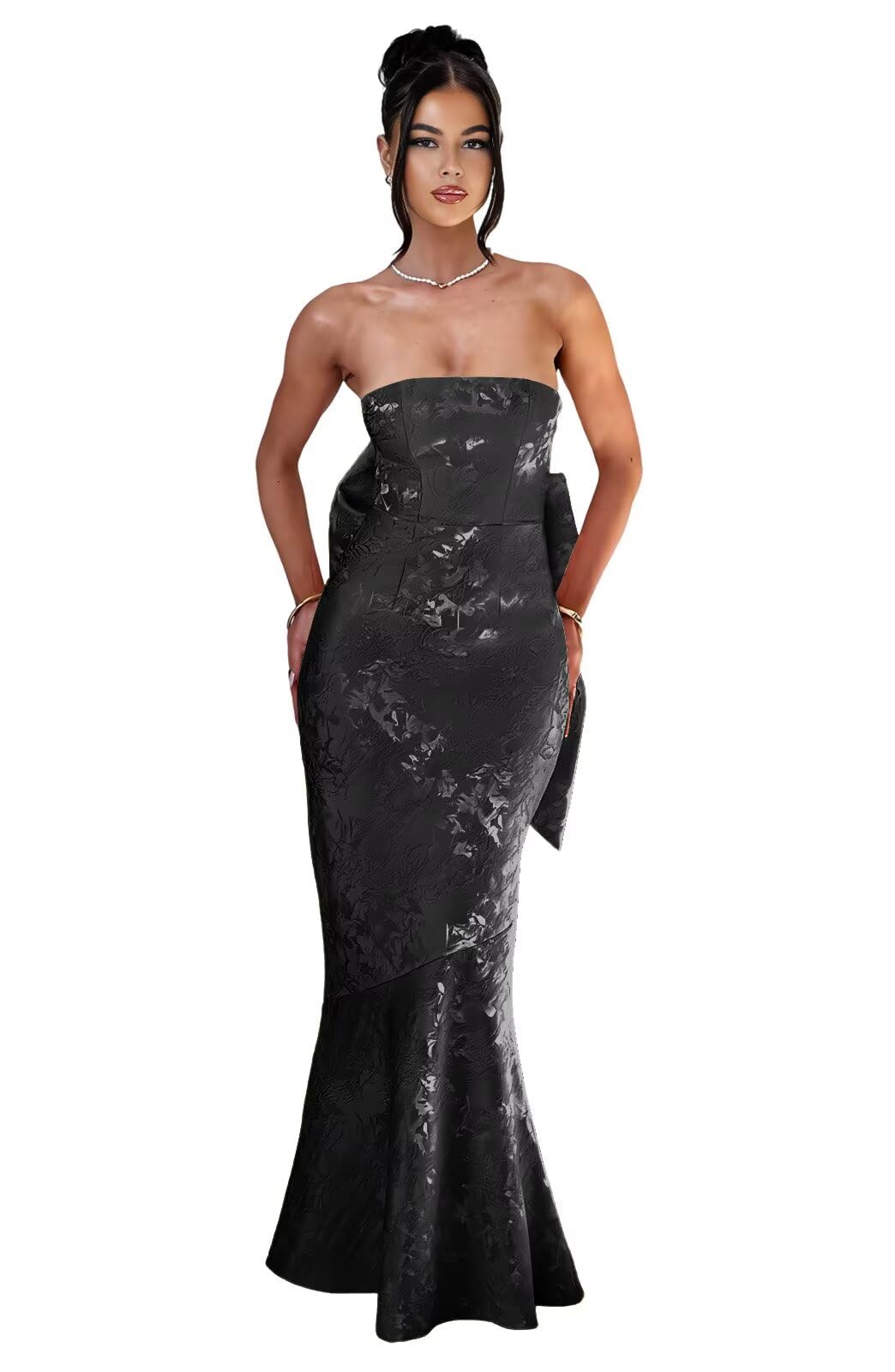 Strapless with Bow 3D Flower Mermaid Long Ball Gown Formal Dress