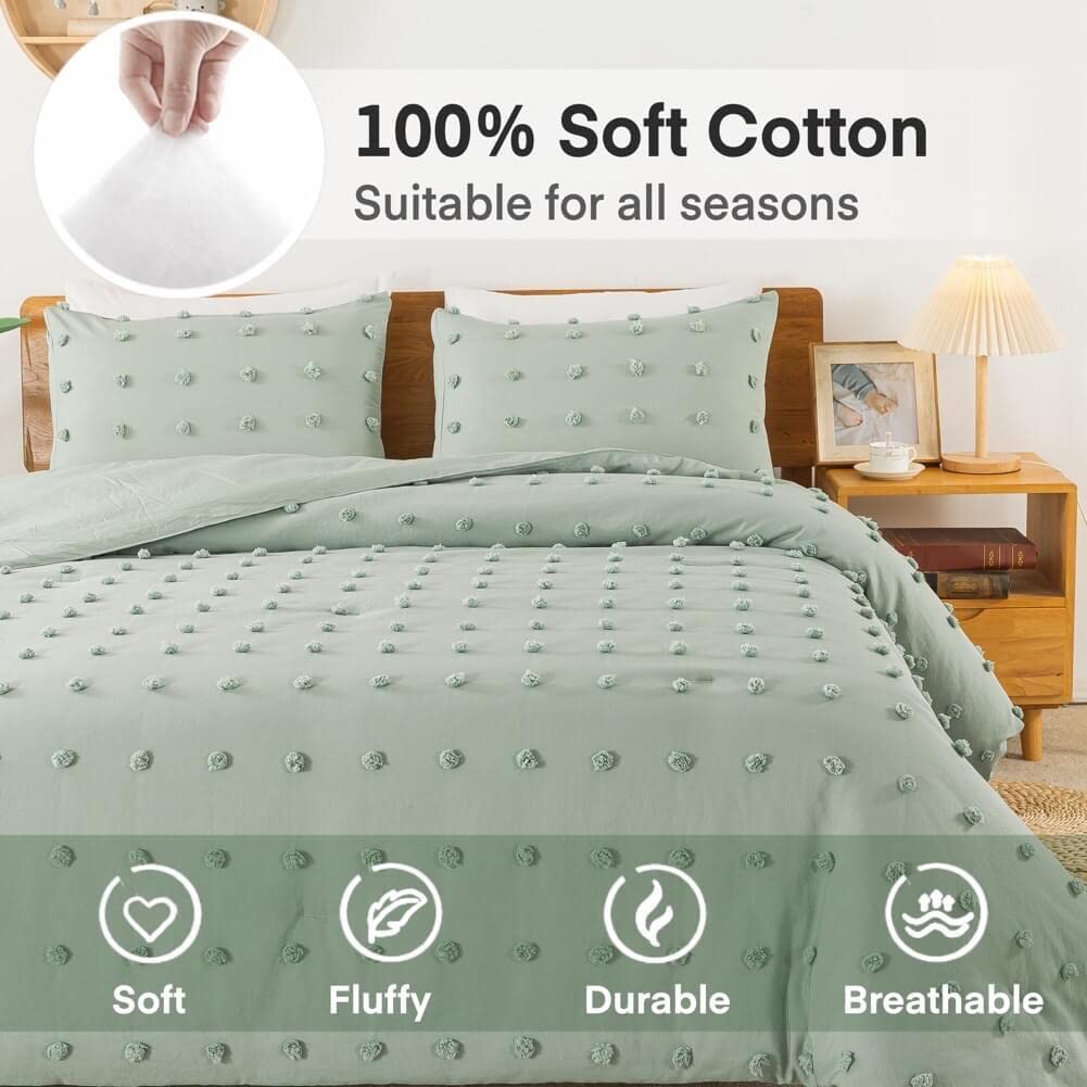Comforter Set, 2 Pieces- Soft Cotton Lightweight Comforter with 1 Pillowcase, Chenille Dots All Season Down Alternative Comforter Set for Bedding