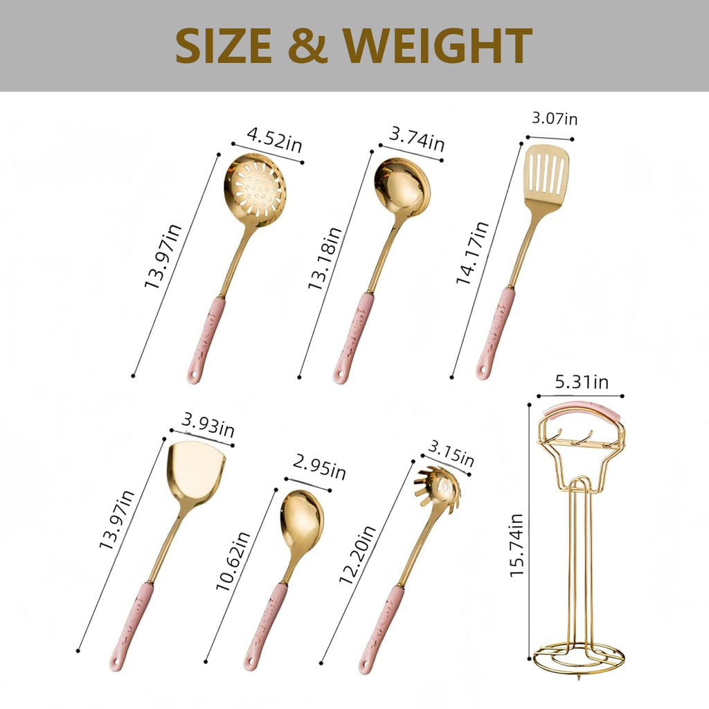 Gold Kitchen Utensils, 7pieces Gold Cooking Utensils Set, Kitchen Tools Set With Utensil Holder, Gold Kitchen Accessories, Dishwasher Safe, Easy To Clean