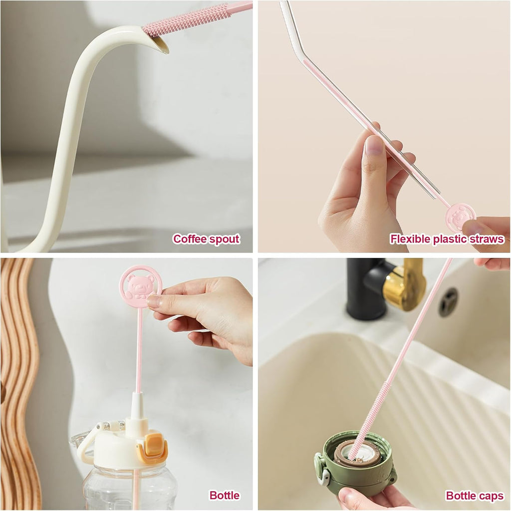 Silicone Straw Brush, Reusable Straw Cleaner Brush, 9.3inch Extra Long Silicone Fully Encased Dish Brush