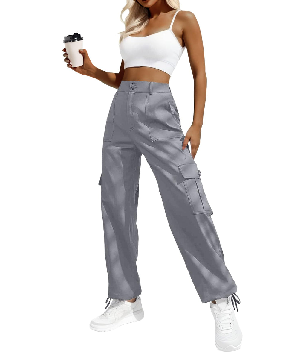 Women's High-Waisted Cargo Pants â€?Y2K Streetwear Baggy with 6 Pockets & Drawstring Cuffs