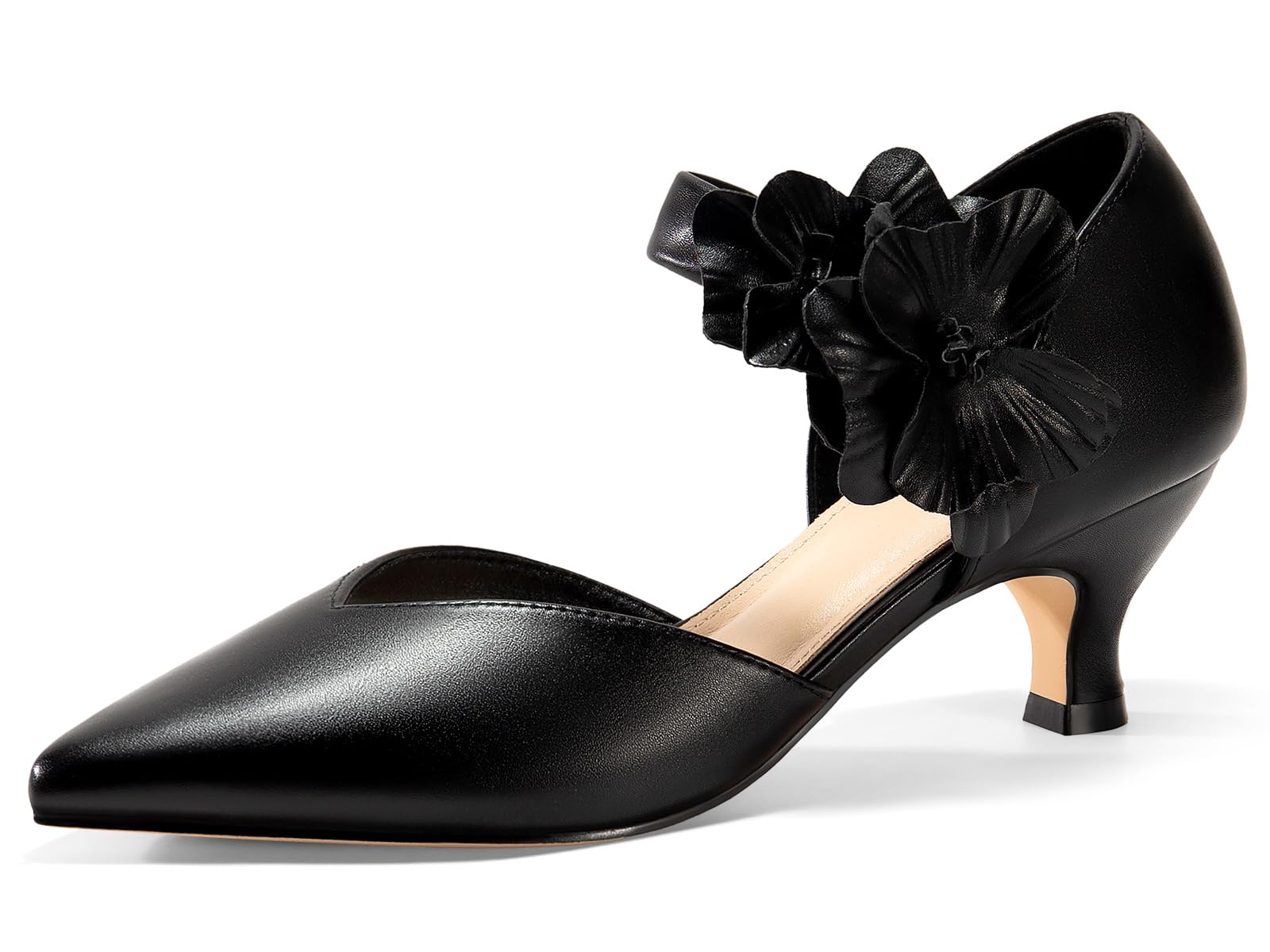 Women's Low Kitten Heels Dressy Shoes Comfortable Closed Toe Flower Slip on