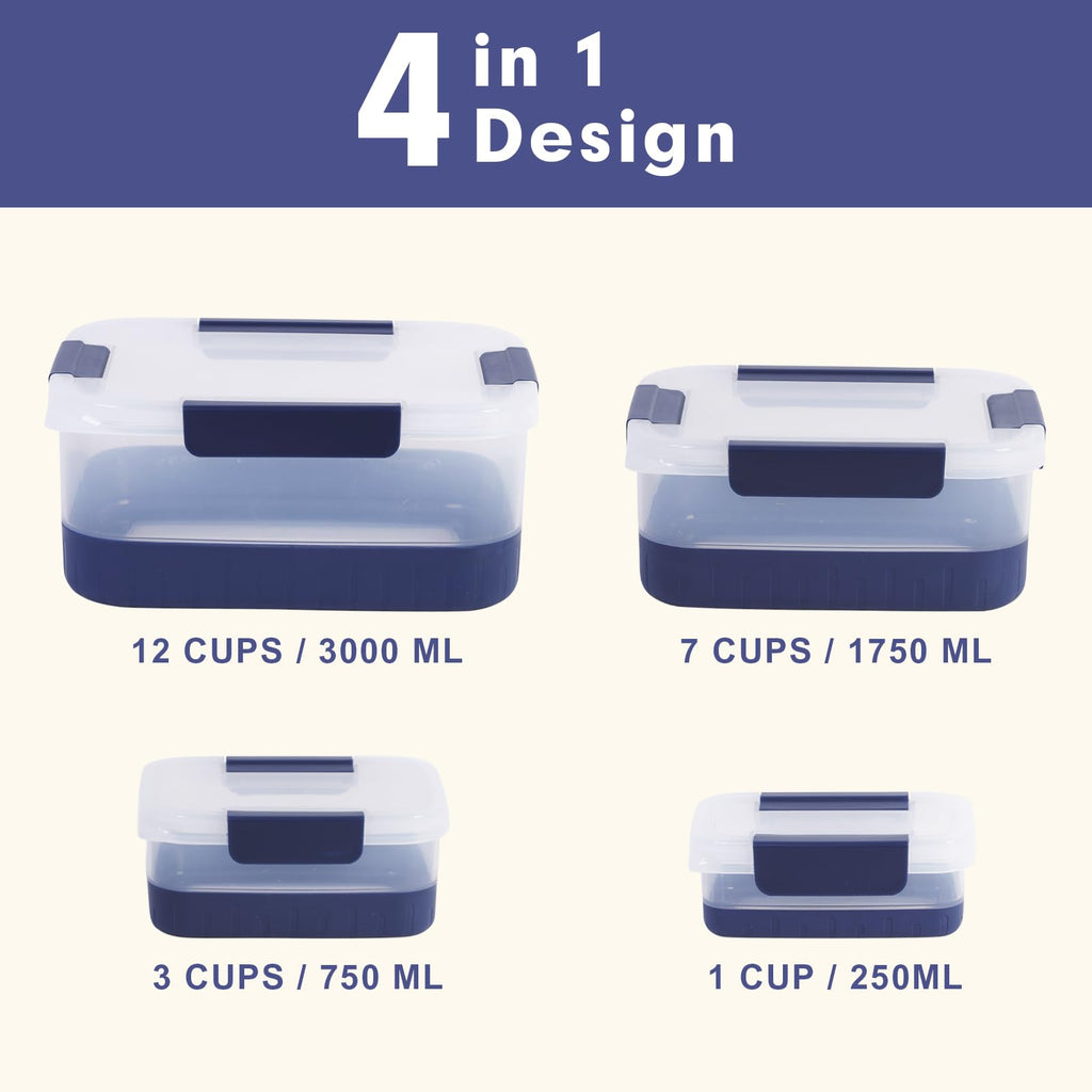 Plastic Food Storage Containers with Leakproof Locking Lids, Stackable Airtight Storage Containers BPA-Free & Freezer Safe, Non-slip Base, Set of 4 Pieces