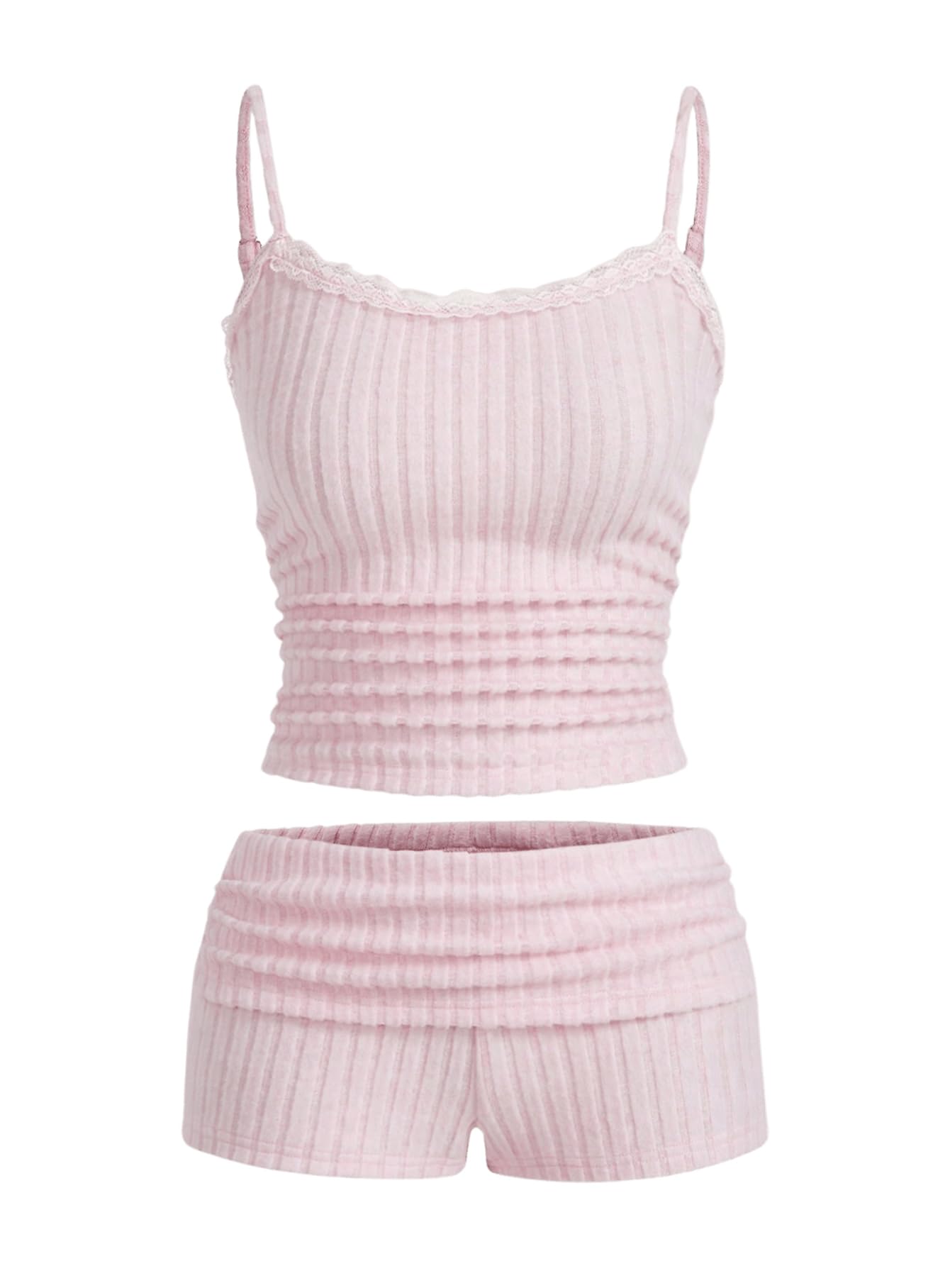 Women's 2 Piece Outfit Ribbed Knit Cute Camisole and Mini Shorts Set