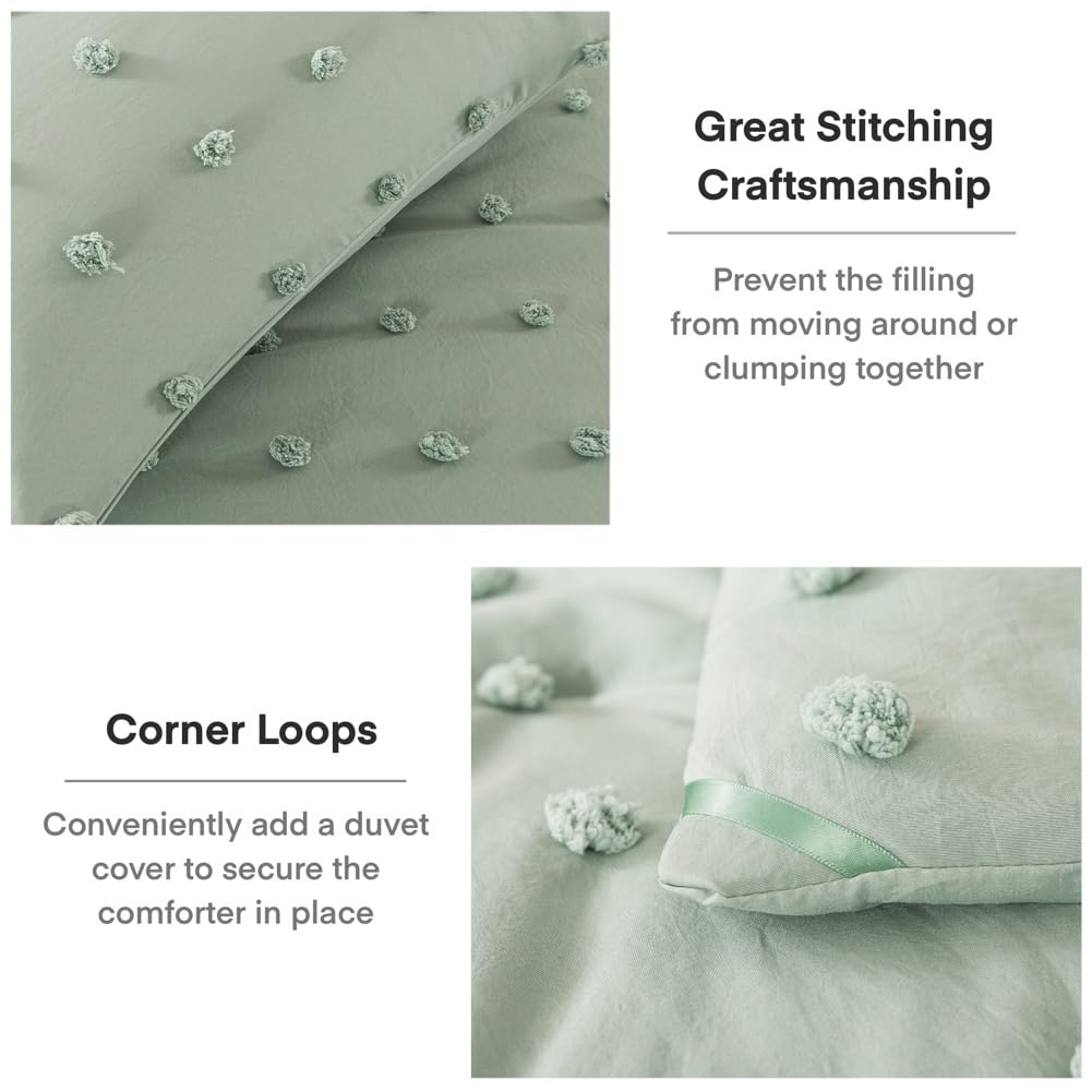 Comforter Set, 2 Pieces- Soft Cotton Lightweight Comforter with 1 Pillowcase, Chenille Dots All Season Down Alternative Comforter Set for Bedding