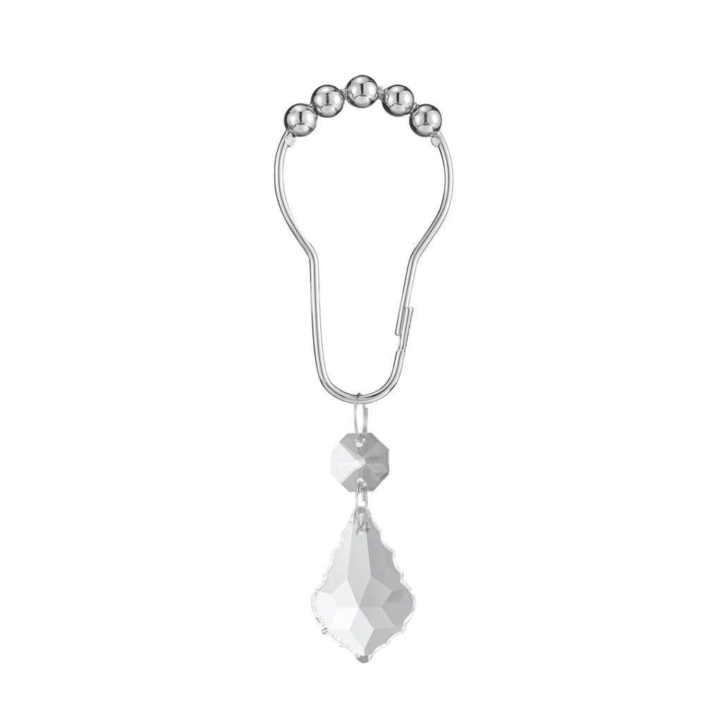 Set of 12 Water Drops Crystal Bead Stainless Steel Rust Resistant Clear Shower Curtain