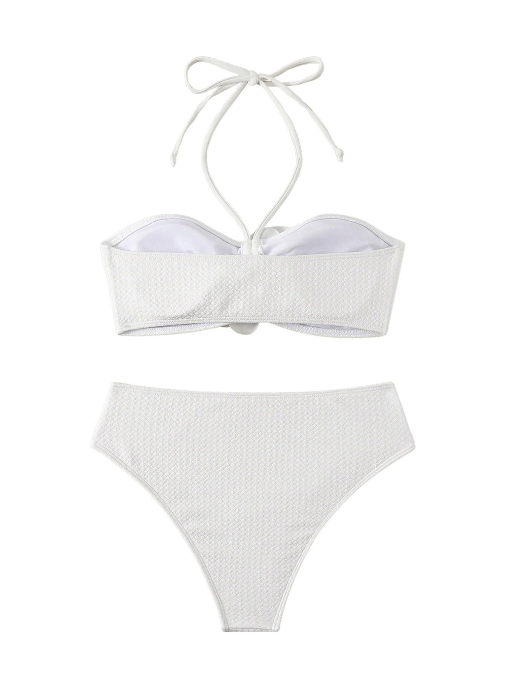 Women's 2 Piece Halter Swimsuit 3D Flower Appliques Bandeau Tummy Control Bikini Set