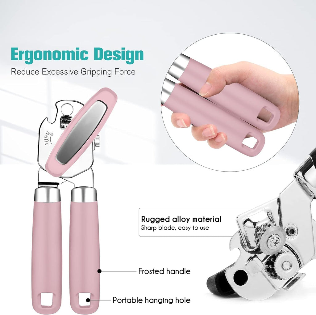 Professional 3-in-1 Manual Can Opener and Bottle Opener â€?Heavy-Duty Stainless Steel, Smooth Edge, Senior-Friendly, Pink