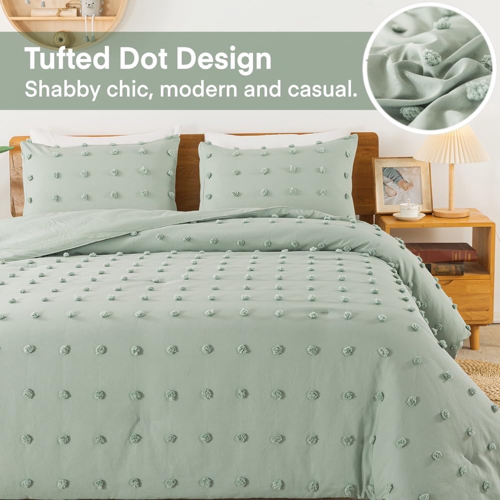 Comforter Set, 2 Pieces- Soft Cotton Lightweight Comforter with 1 Pillowcase, Chenille Dots All Season Down Alternative Comforter Set for Bedding