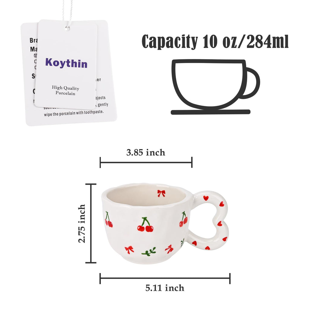 Ribbon Bow Ceramic Mug, Cute Creative Heart Handle Mug Design, 10.5 oz/300 ml