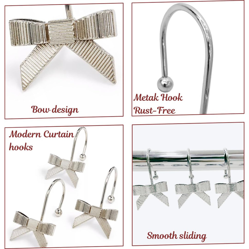 Decorative Bow Knot Curtain Hooks Shower Rings for Bathroom
