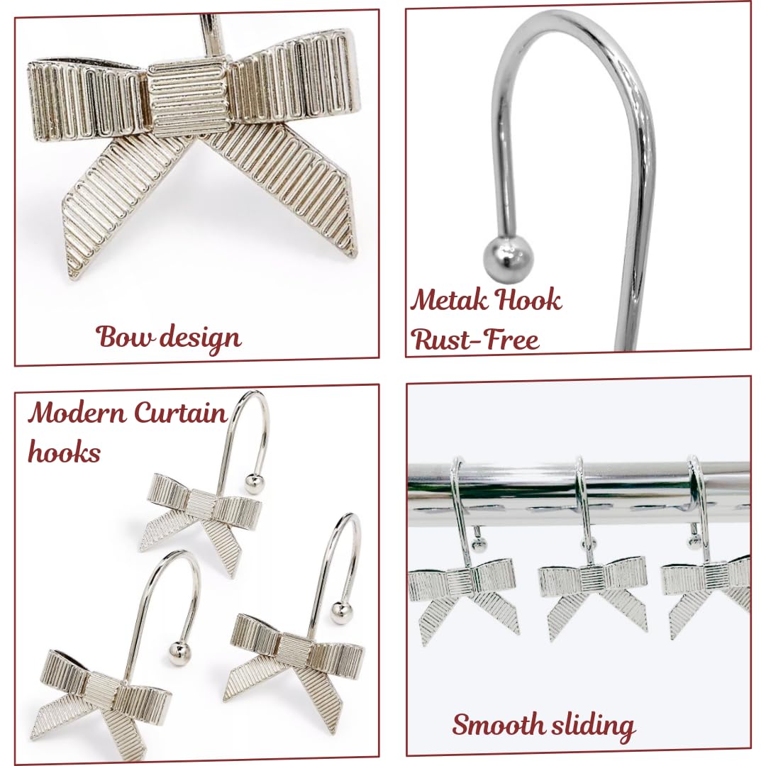 Decorative Bow Knot Curtain Hooks Shower Rings for Bathroom