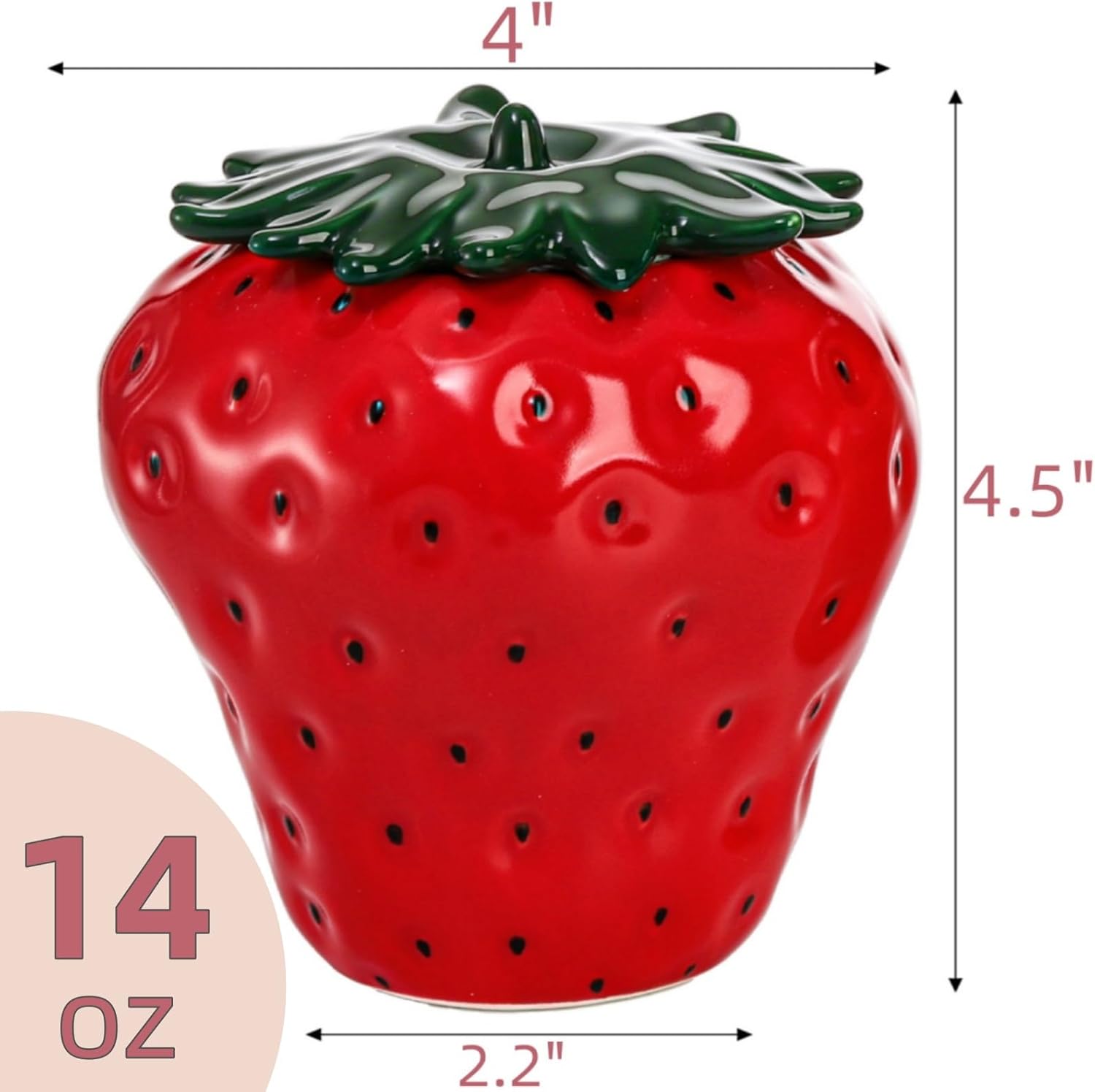 Ceramic Strawberry Jars, 2 Pack Strawberry Shaped Canisters With Lids
