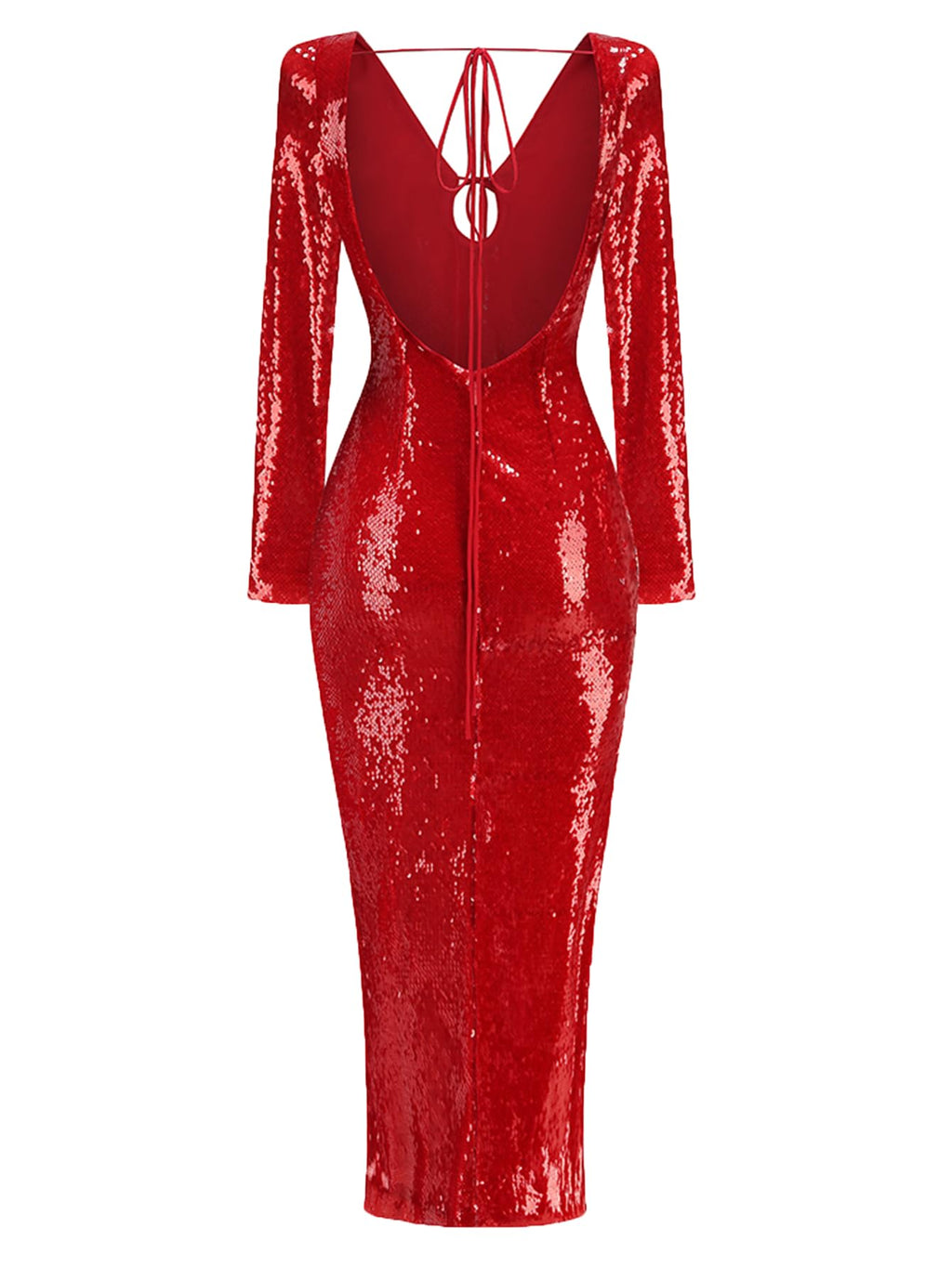 Deep V Dress with Drawstring Long Sleeve Sequin Dress for Women Long Gown