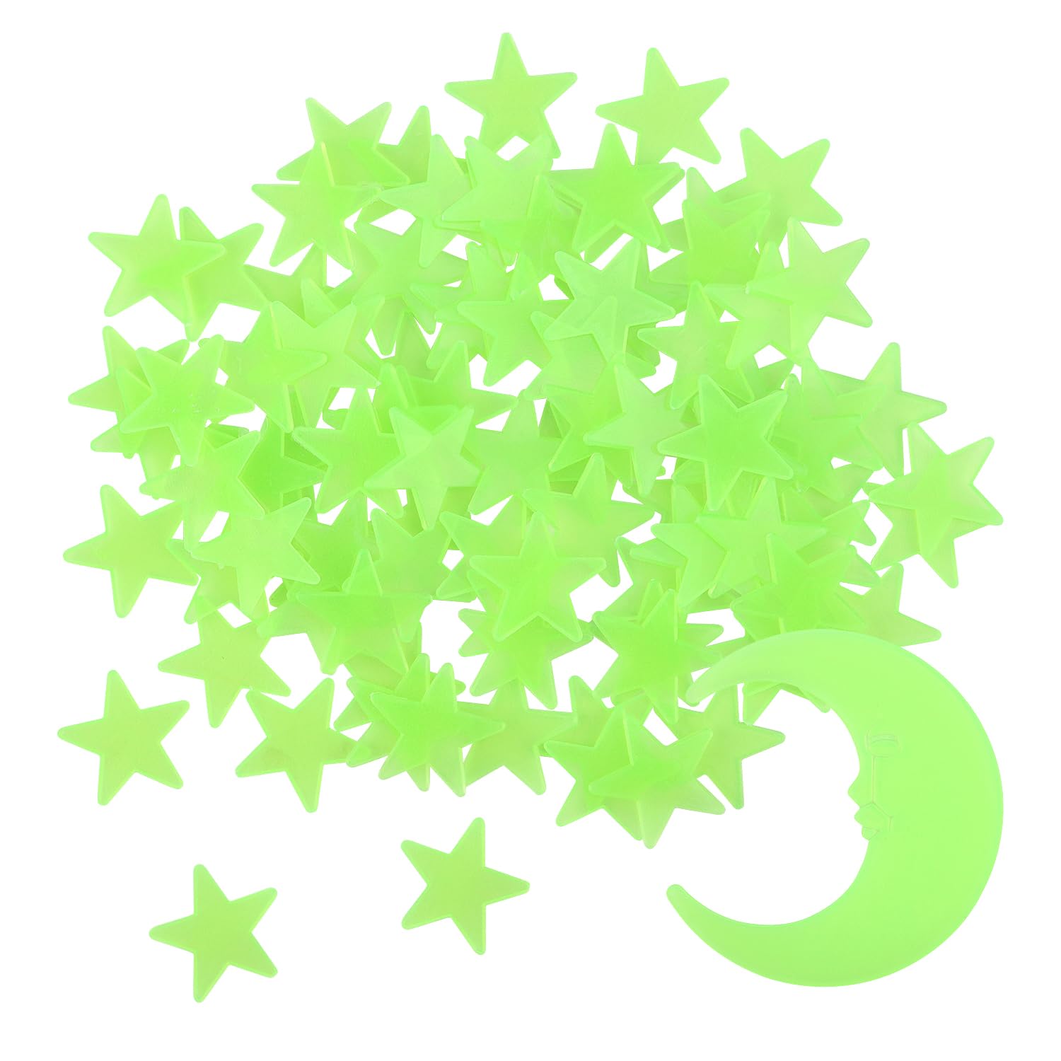 Hundred Stars and One Moon Glow in The Dark Luminous Fluorescent 3D Plastic Glow Stars Moon for Ceiling, Glowing Wall Stickers Create a Realistic Starry Sky, Room Decorations