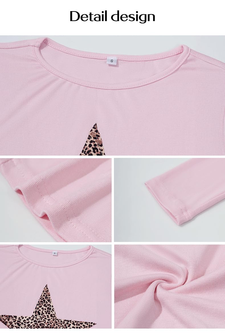 Women's Y2K Long Sleeve T Shirts Crewneck Star Pattern Crop Tops Slim Fit Tops