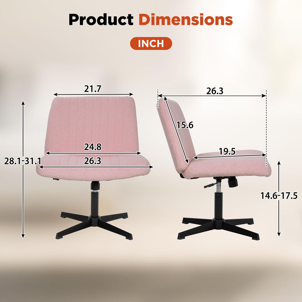 Criss Cross Chair, Armless Cross Legged Wide Comfty Desk Chair with No Wheels Modern Height Adjustable, Swivel Fabric Vanity Chair