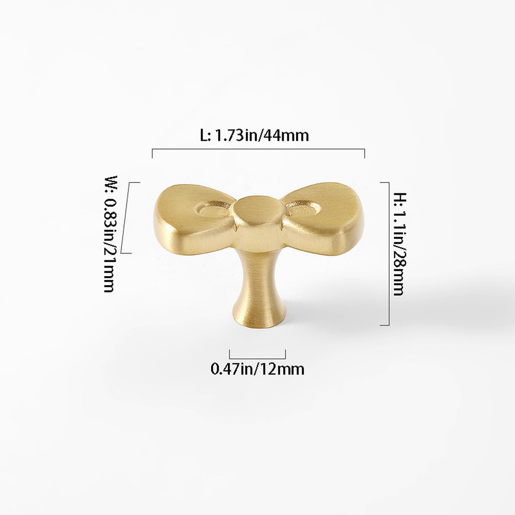 Gold Brass Small Bow Knobs Cute Dresser Drawer Handles Kitchen Cabinet Pulls Art Deco Single Hole Decorative Knobs Modern Furniture Hardware for Closet Cupboard