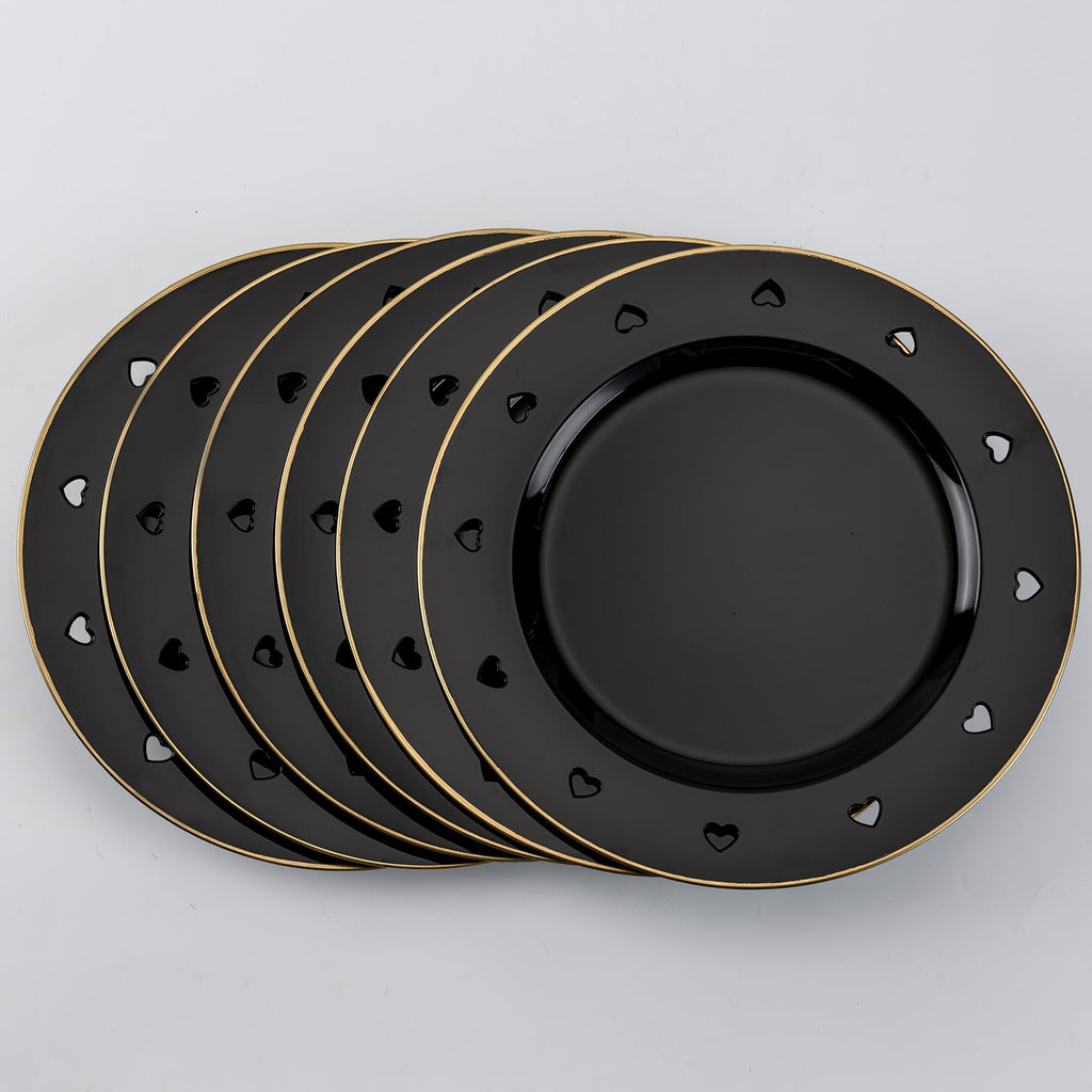 Round 13" Pink Charger Plates, Heart Hollow Chargers for Dinner Plates with Golden Border