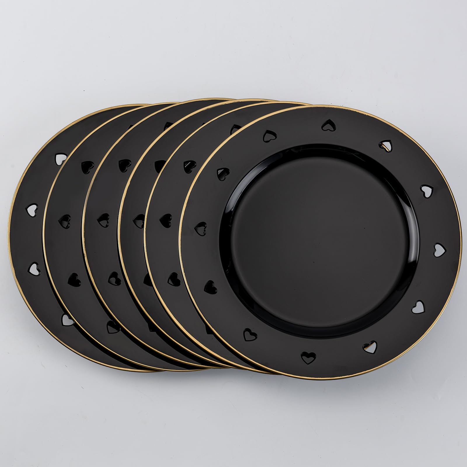 Round 13" Pink Charger Plates, Heart Hollow Chargers for Dinner Plates with Golden Border