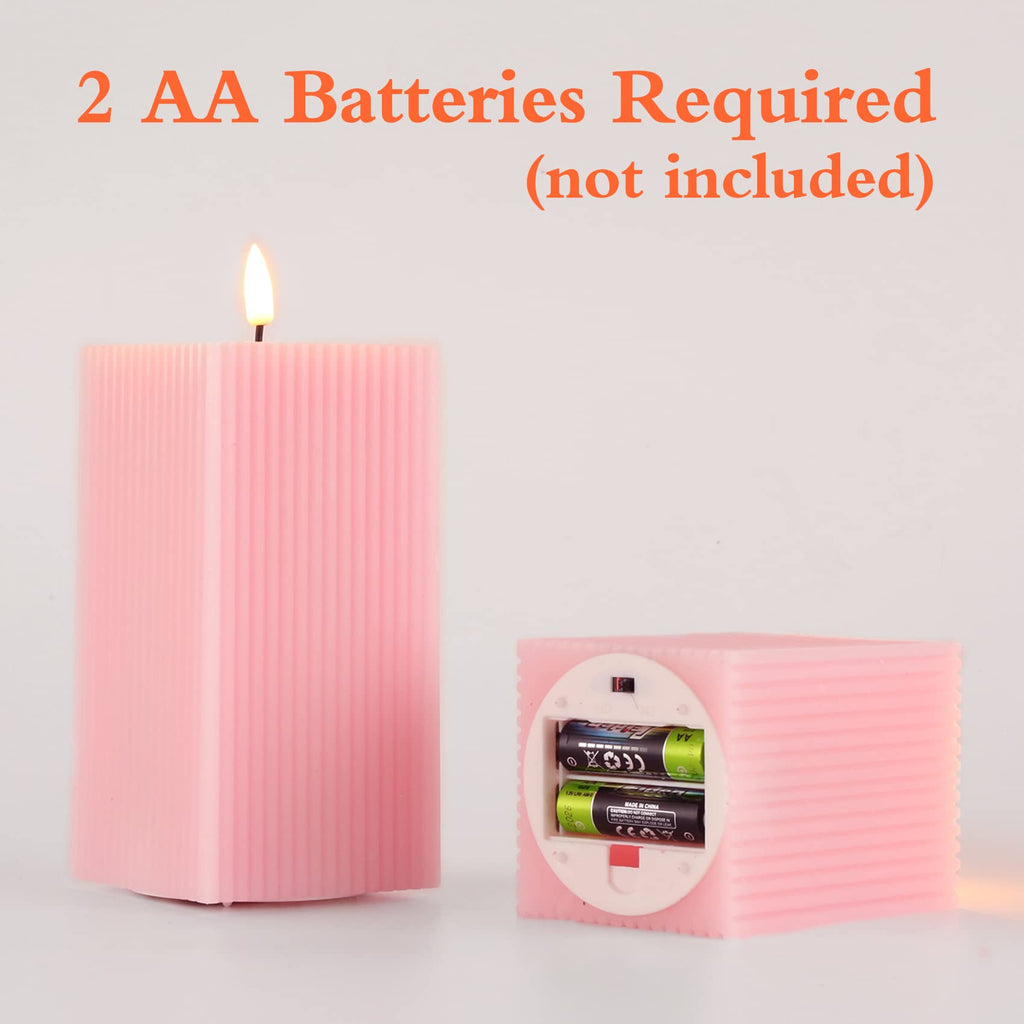 Square Ribbed Flameless Candles with Remote, Flickering Real Wax Battery LED Candles 3" H 4" 6"