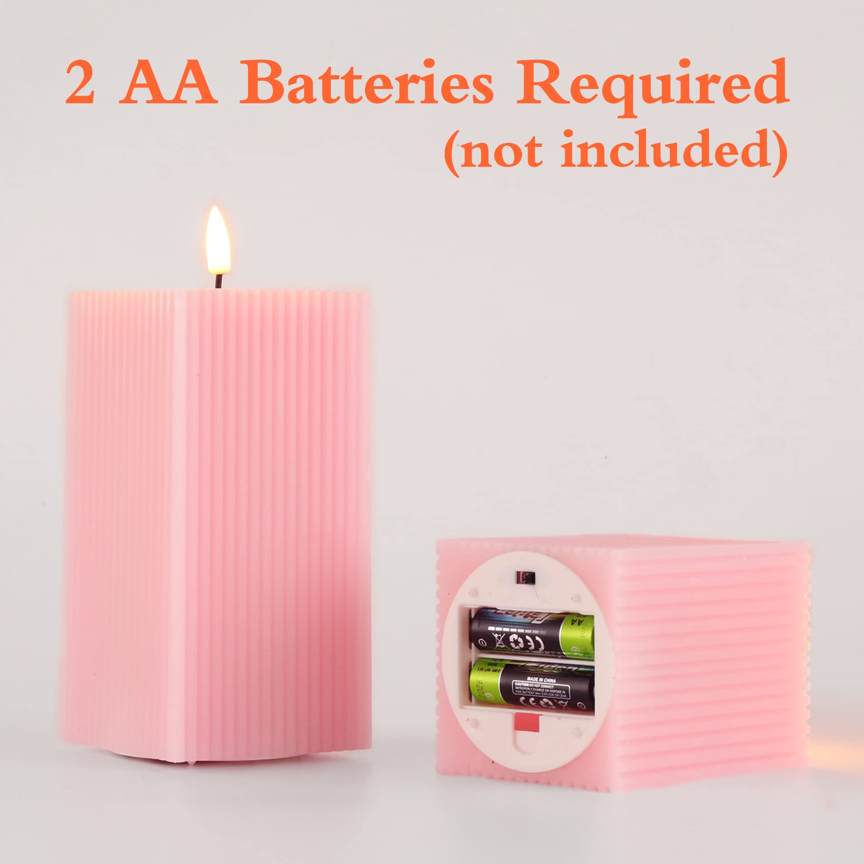 Square Ribbed Flameless Candles with Remote, Flickering Real Wax Battery LED Candles 3" H 4" 6"