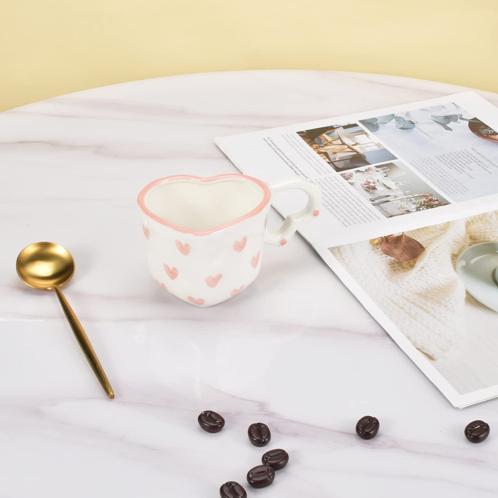 Ribbon Bow Ceramic Mug, Cute Creative Heart Handle Mug Design, 10.5 oz/300 ml