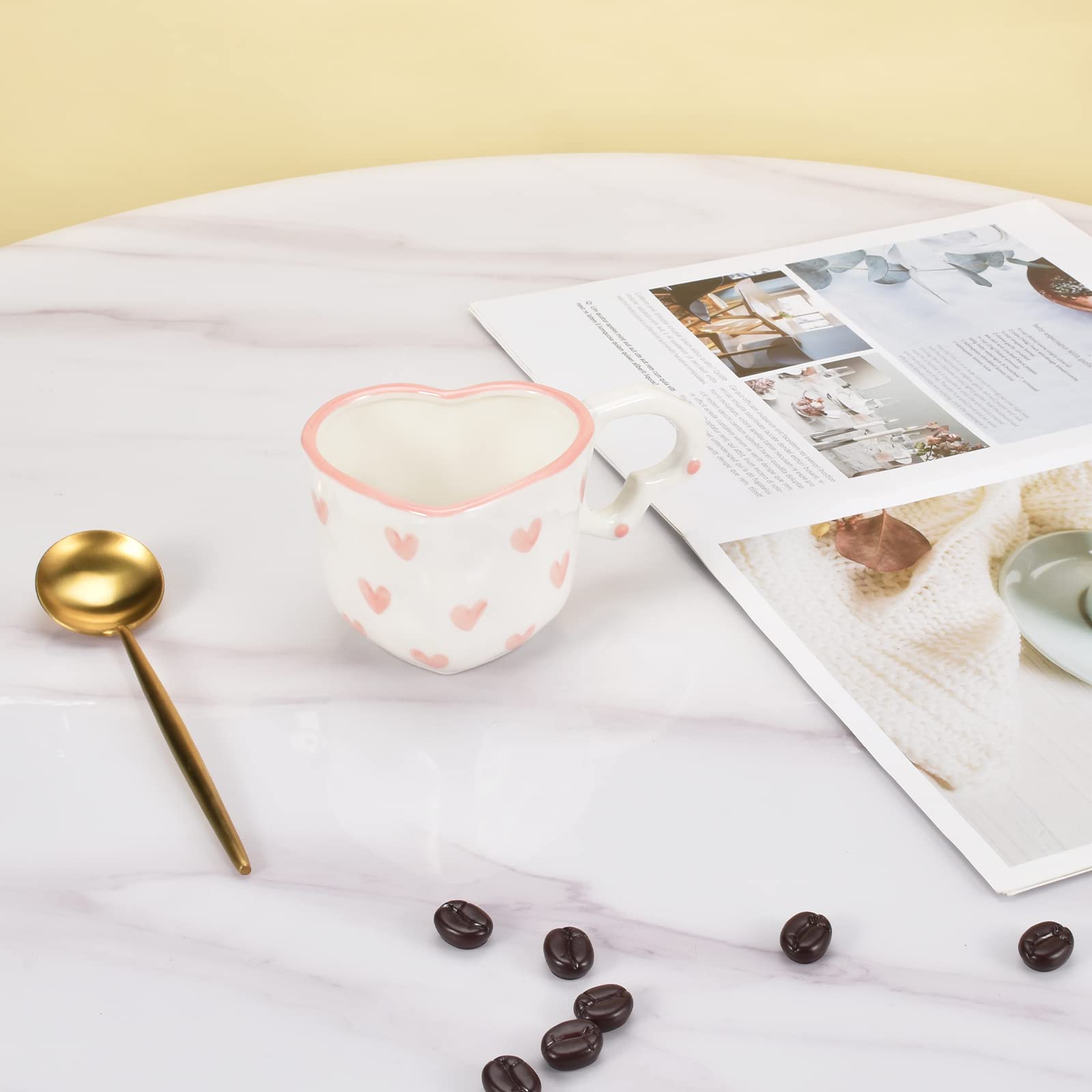 Ribbon Bow Ceramic Mug, Cute Creative Heart Handle Mug Design, 10.5 oz/300 ml