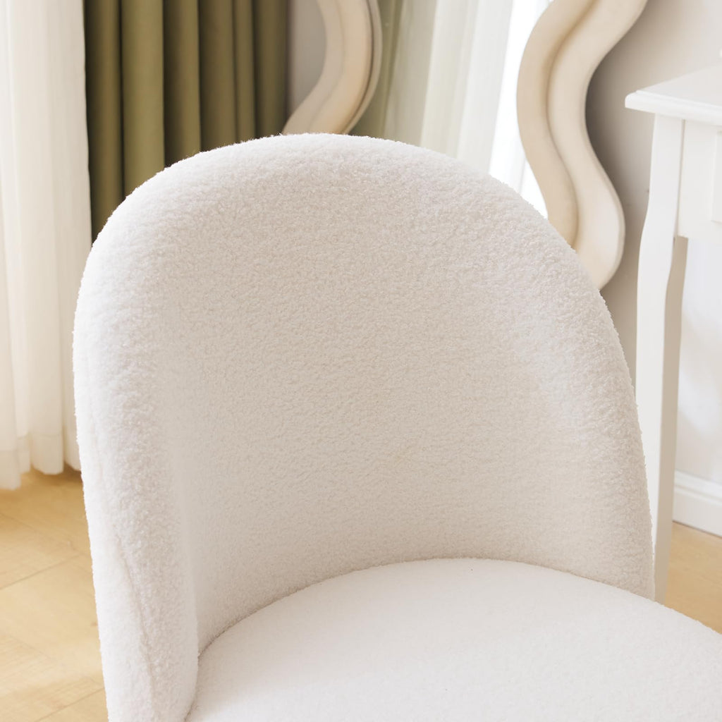 Cute, non-wheeled desk chair with backrest, fluffy cushion, cozy makeup chair with adjustable golden legs